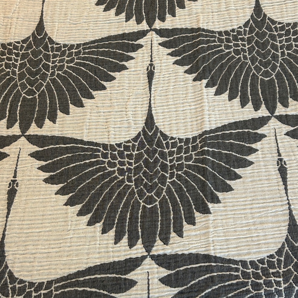 Modern Black + Gray Birds in Flight Cranes Throw Blanket Organic Cotton 2 Side - Picture 5 of 16